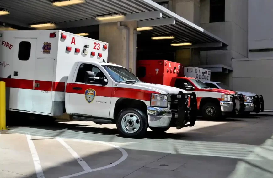 Ambulances standing in front of a emergency room