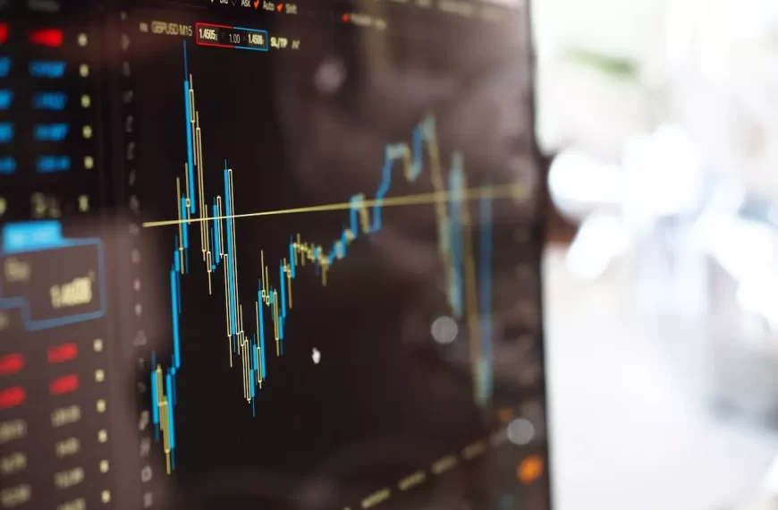 Close photo of a monitor showing candle chart of some stock