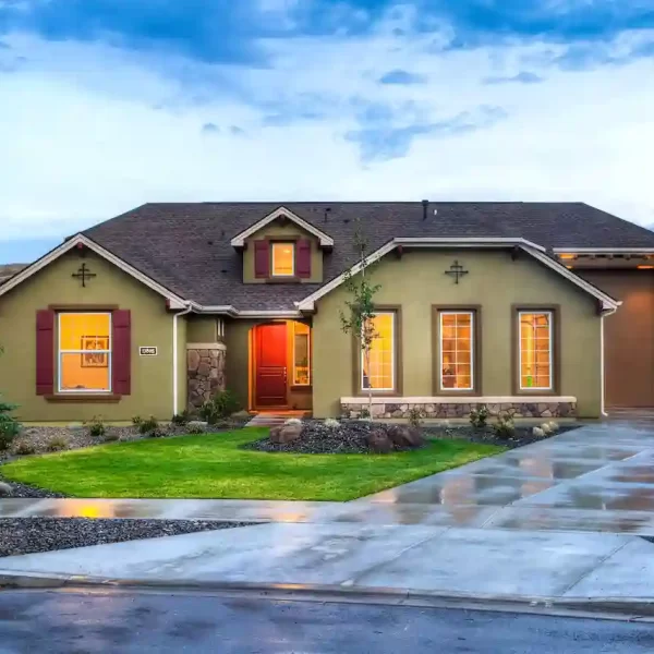 Lighted beige house