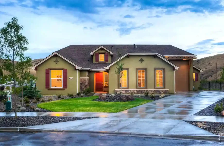 Lighted beige house